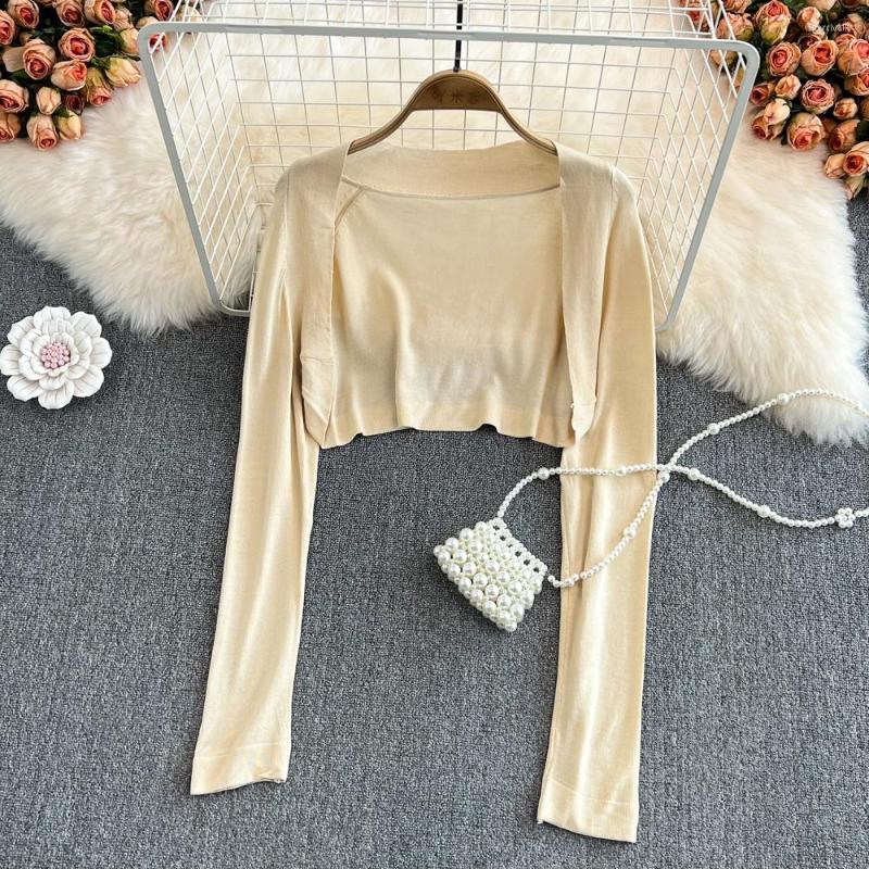 

Women's Knits Spring Autumn Korean Style Sun Protective Clothing Loose All Matched Long Sleeve Thin Short Knitting Cardigans Casual Women, Black