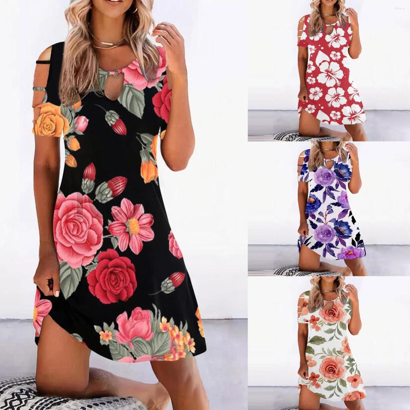

Casual Dresses Summer Dress For Women Halter Neck Floral Print Short Sleeveless Sundresses Straight, Black