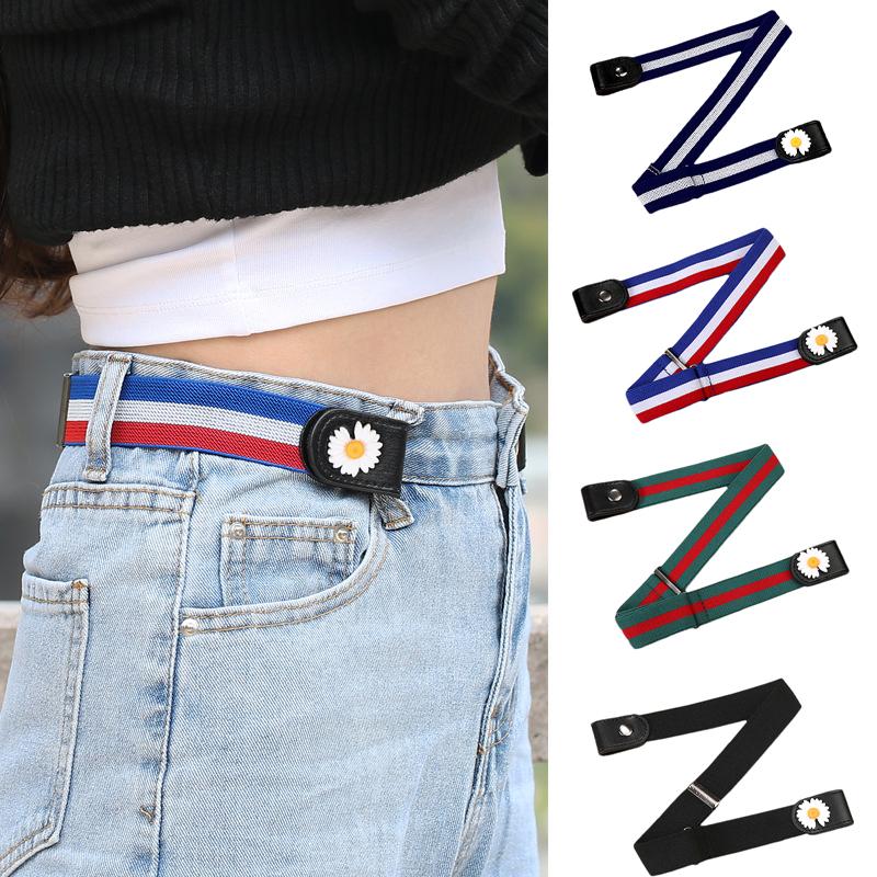 

Belts Women Men Invisible Belt No Buckle Elastic Waist Daisy Pu Leather Adjistable For Jeans Pants Non-porous Lazy BeltsBelts, Black