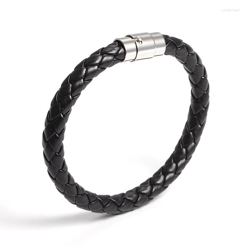 

Charm Bracelets 2023 European And American Personality PU Braided Leather Cord Bracelet 8MM Wide Male Female Magnetic Buckle