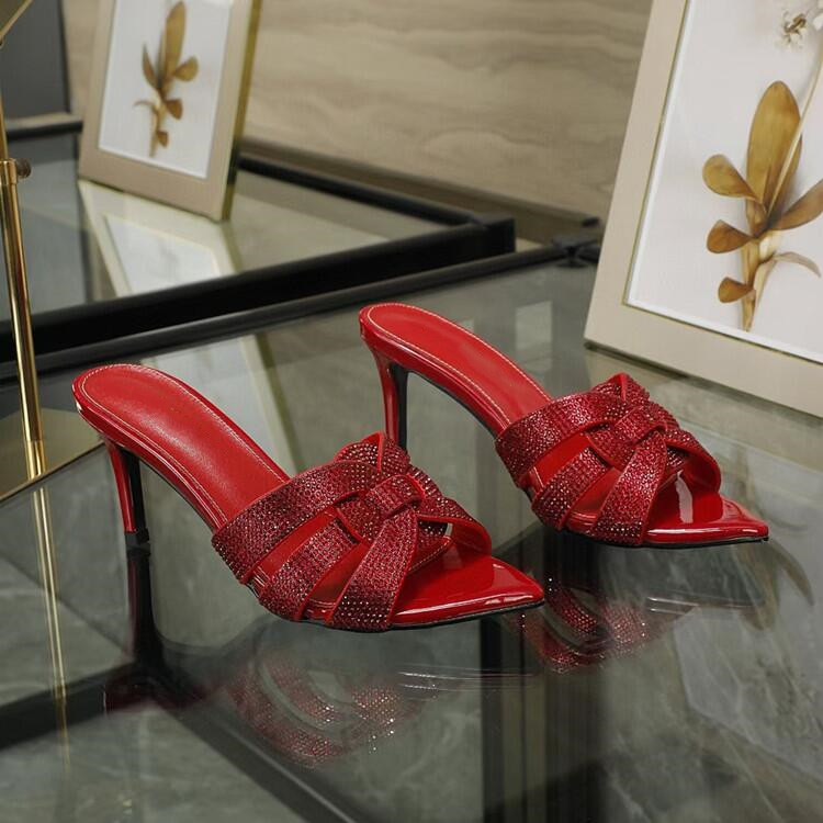 

New Designer High heels Women's leather Slippers Summer Sandals Women 6.5cm Thin heels open toe Fashion Slippers Casual Slippers 35-43-y, Original box
