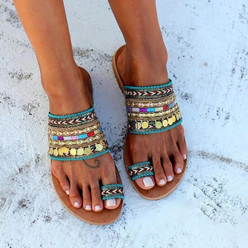 

Slippers Women Bohemian Sandals Multicolored Knitted Upper Flat Heel Tassel Anti Slip Flip Flops With Clip Toe Ring For Beach, Black