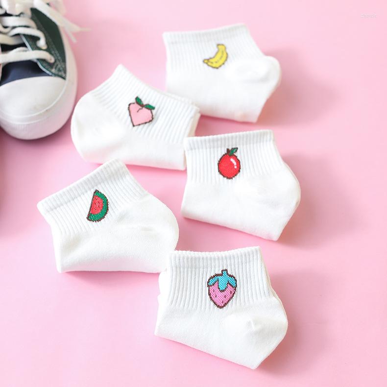 

Women Socks Short Spring Summer Cotton Fruit Comfortable Cartoon Cute Kawaii Calcetines Divertidos Strawberry White 1 Pair