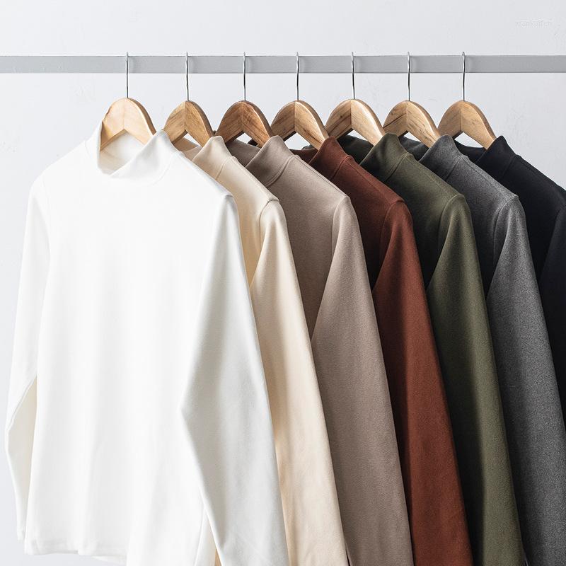 

Men' T Shirts Y Men' Casual Spring Autumn Half-high Collar Long Sleeve T-shirt Male Solid Color Bottom Shirt Man Velvet Home Top, Beige