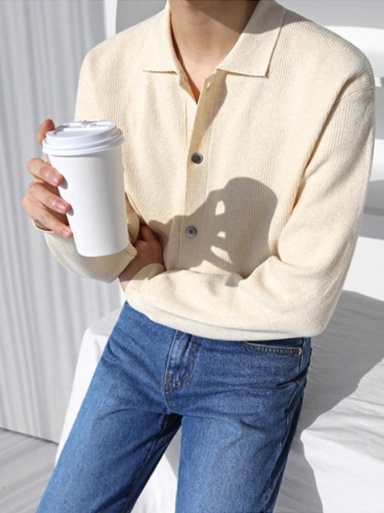 

Men's Sweaters Mens Knit Cardigan Korean Style Single Breasted Sweater Jacket Turn-Down Collar Harajuku Loose Fit Long Sleeve Casual