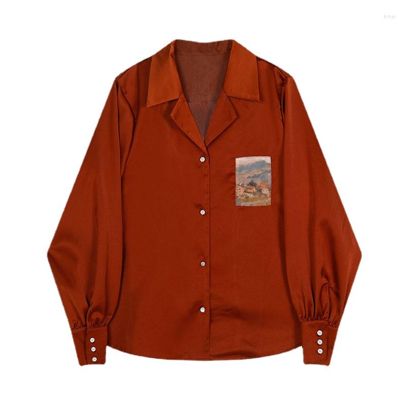 

Women' Blouses For Women Shirts 2023 Autumn French Lantern Sleeve Vintage Turn-down Collar Casual Loose Office Ladies Shirt Tops Spring, Claret