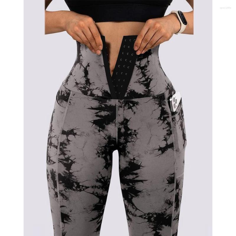 

Women' Leggings Spring Autumn Women Tie Dye Print Tummy Control BuLifting Pocket Design Legging Sexy Push Up Slim Yoga Pants Chic Trousers, Gray