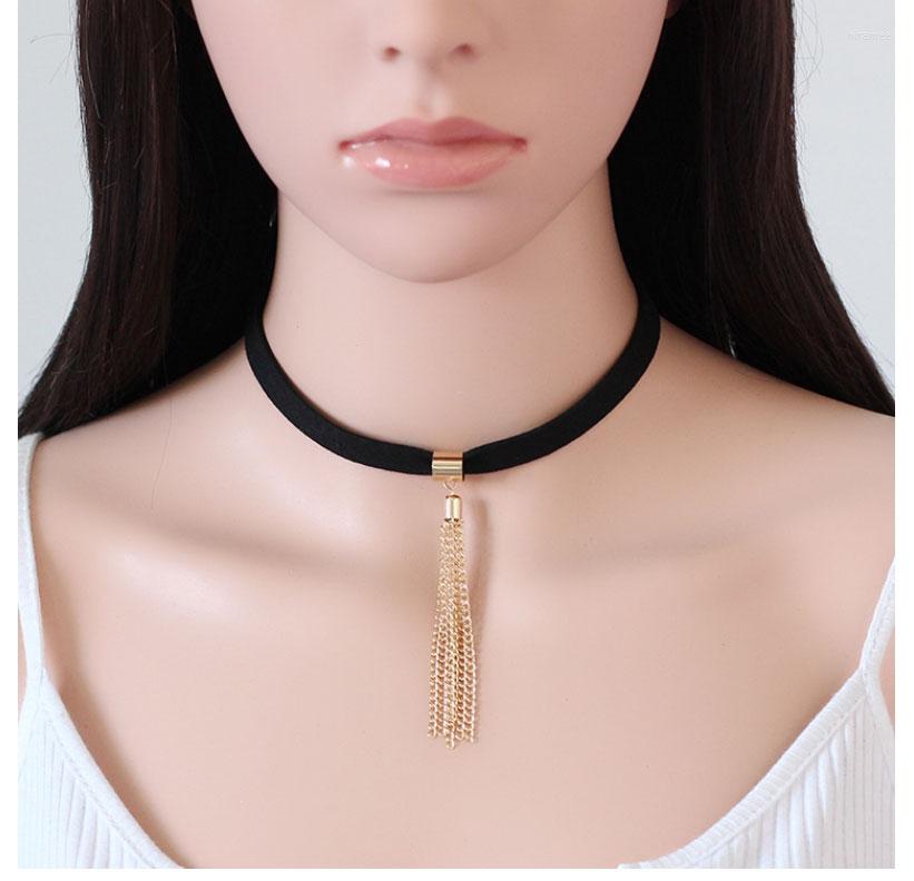 

Choker Arrival Tassel Pendant Necklace Fashion Black Velvet Collar Leather Short Fsshion Jewelry Colar Bijous