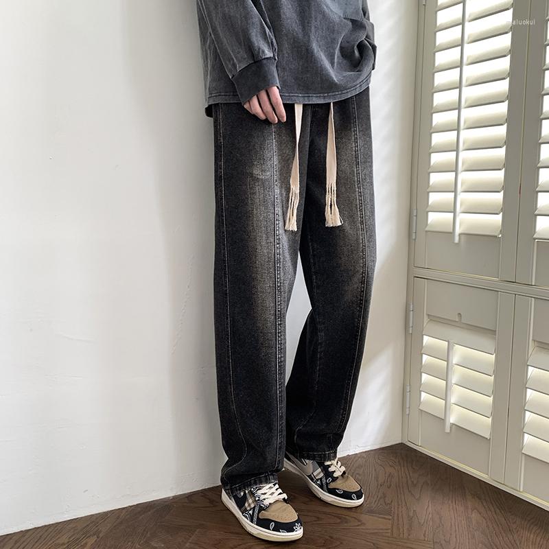 

Men' Jeans 2023 Neutral Casual Baggy Men' Korean Fashion Hip Hop Straight Wide Leg Trousers Couple Denim Pants Multiple Colors, Black grey