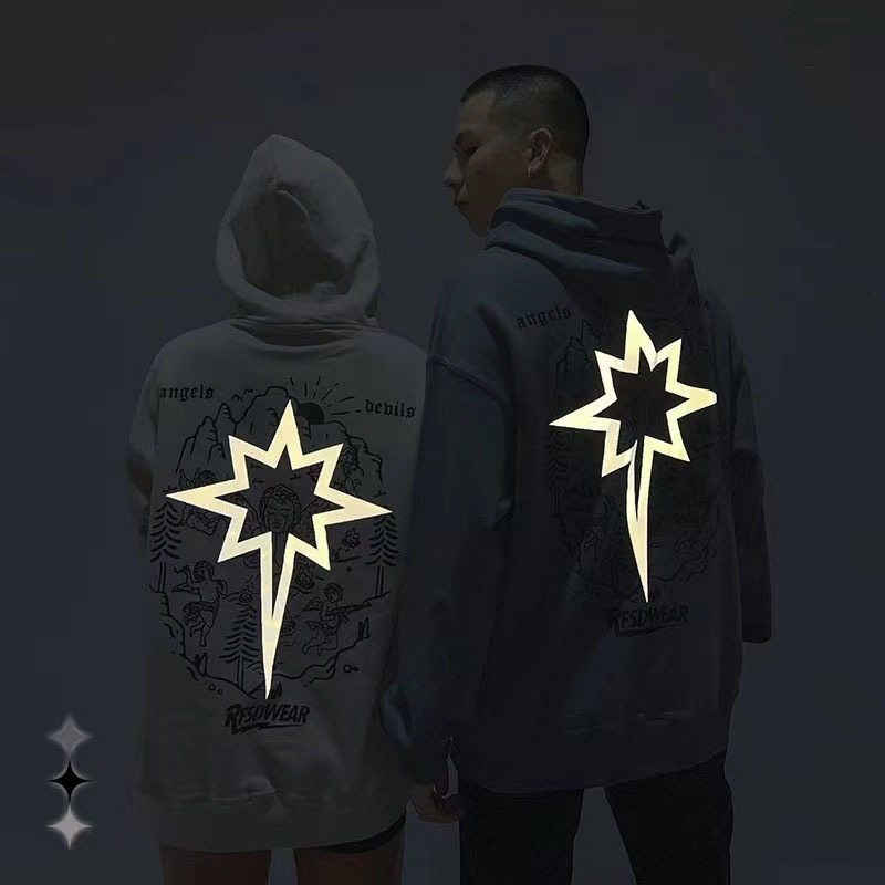 

Men's Tracksuits Autumn And Winter Hoodies For Men Long Sleeve Casual Easy Cotton Reflective Letter Printing Y2K Streetwear Clothes 230217, Black