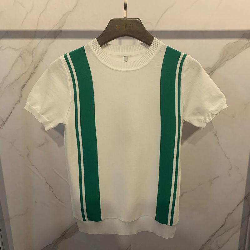 

Men's Sweaters Summer Round Neck Knitted Short Sleeve Striped Bottoming ShirtMen's, Black