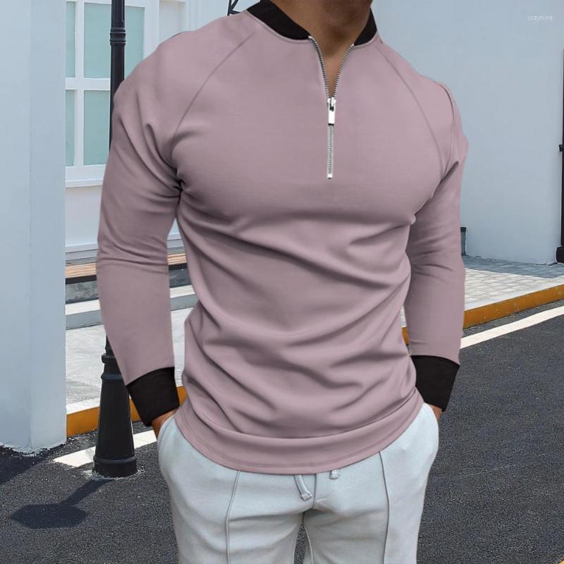 

Men's T Shirts Shirt Top Baseball Collar Elastic Versatile Simple Casual Patchwork Color Office Autumn Tops Daily Clothing, Black