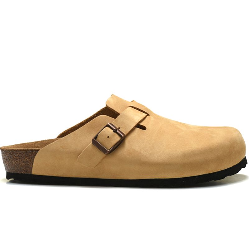 

Boston Mens Womens Slippers Leather Clogs Cork Flat Fashion Leather Slide outdoor Beach Sandals 35-44