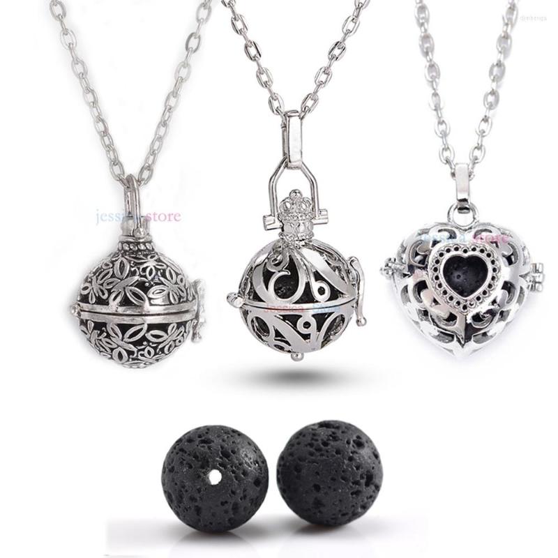 

Pendant Necklaces 2023 Antique Silver Color 16mm Lava Stone Essential Oil Diffuse Necklace For Jewelry