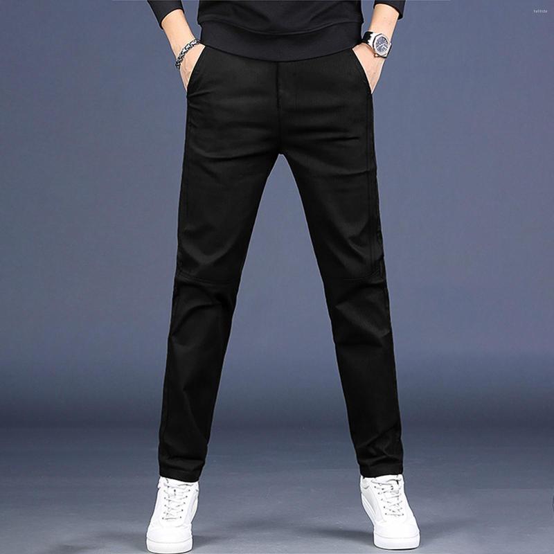 

Men' Pants Mens Autumn Winter Straight Leg Solid Color Classic Fit Casual With Foam, Black