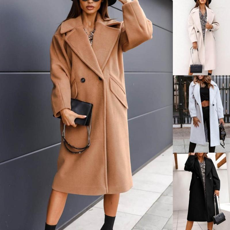

Women' Wool Drop Women Oversize Coat Solid Color Double Breasted Autumn Winter Turndown Collar Pockets Overcoat For Office, Light grey