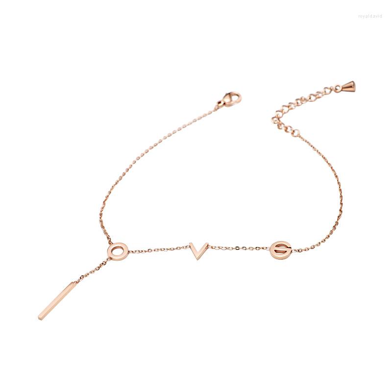 

Anklets YUN RUO Vintage Love Letter Anklet Chain For Woman Gilr Party Gift Rose Gold Color Fashion 316L Stainless Steel Jewelry 2023