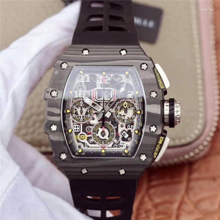 

Wristwatches Automatic Movement Men Watch Black Carbon Fiber Red Blue Rubber