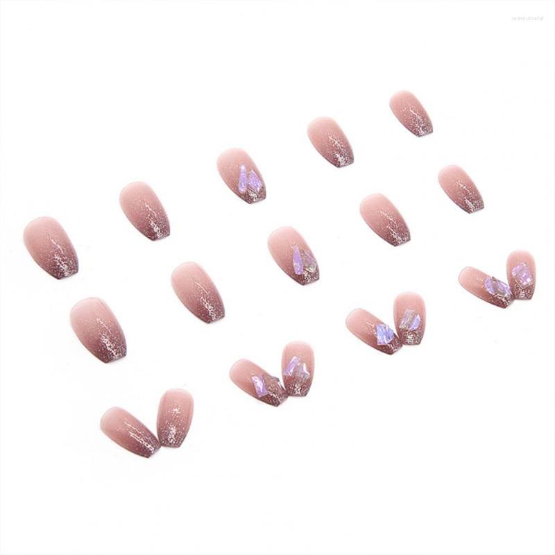 

False Nails 1 Set Delicate Nude Mix Size Square Faux Diamond Artificial Nail Ballet With Glue DIY