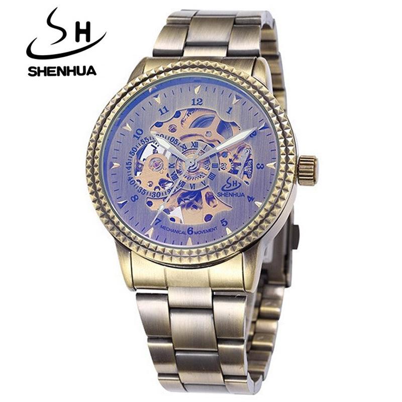

Wristwatches Shenhua Men Automatic Self Wind Mechanical Watches Fashion Vintage Skeleton Relogio Masculino Uhren, A9582brown