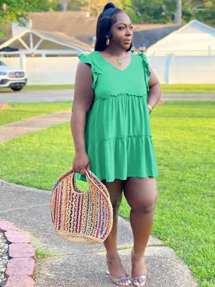 

Plus Size Dresses Woman Dress Summer Sleeveless Ruffle Around Short Lady Casual Wholesale Bulk Drop, Black