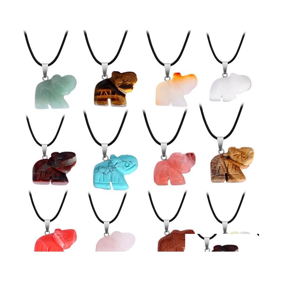 

Pendant Necklaces Fashion Natural Stone Chakra Carved Elephant Rose Quartz Reiki Healing Crystal Chakras Necklace For Women Jewelr S Dhq21