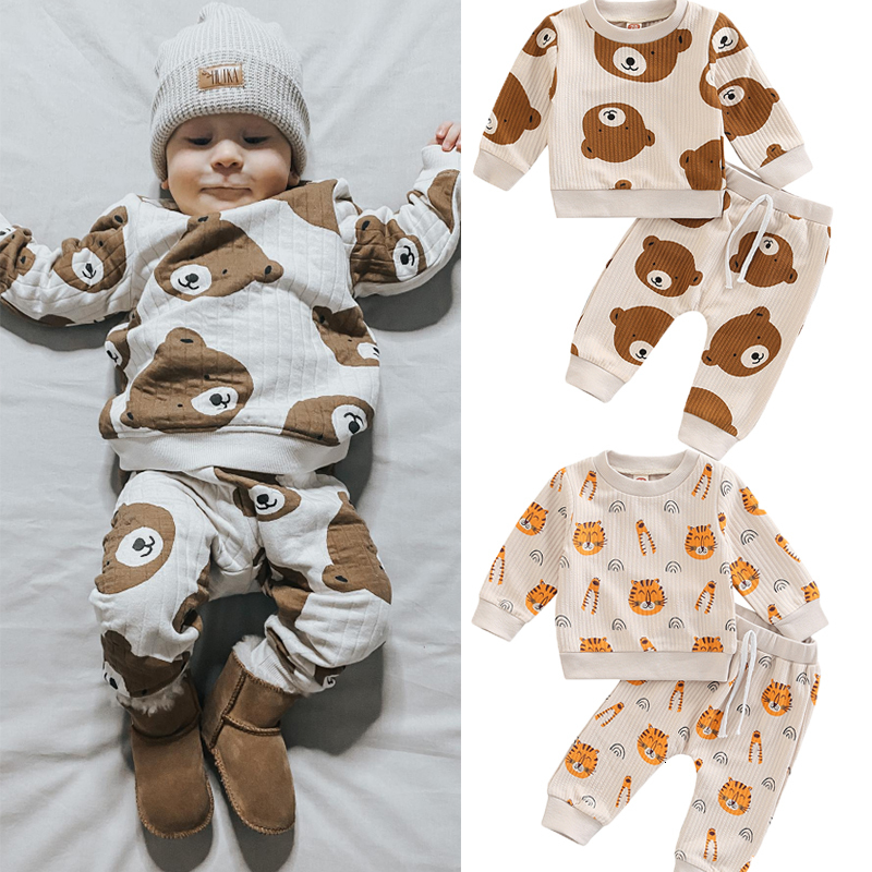 

Clothing Sets -07-14 Lioraitiin 0-24M Infant Baby Boy Girl Pants Set Cartoon Tiger/Bear Print Long Sleeve Tops High Stretch Trousers 230217