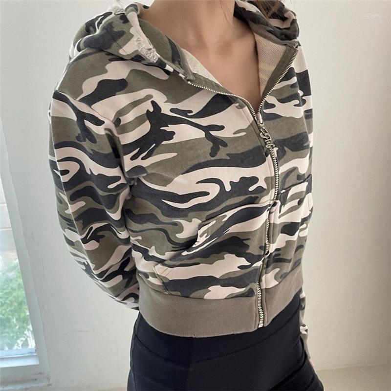 

Women' Jackets Y2K Retro Camouflage Print Zip Up Hooded Autumn Long Sleeve Coats Chic Women Vintage Cropped Sweatshirt Harajuku Clothes, Blue
