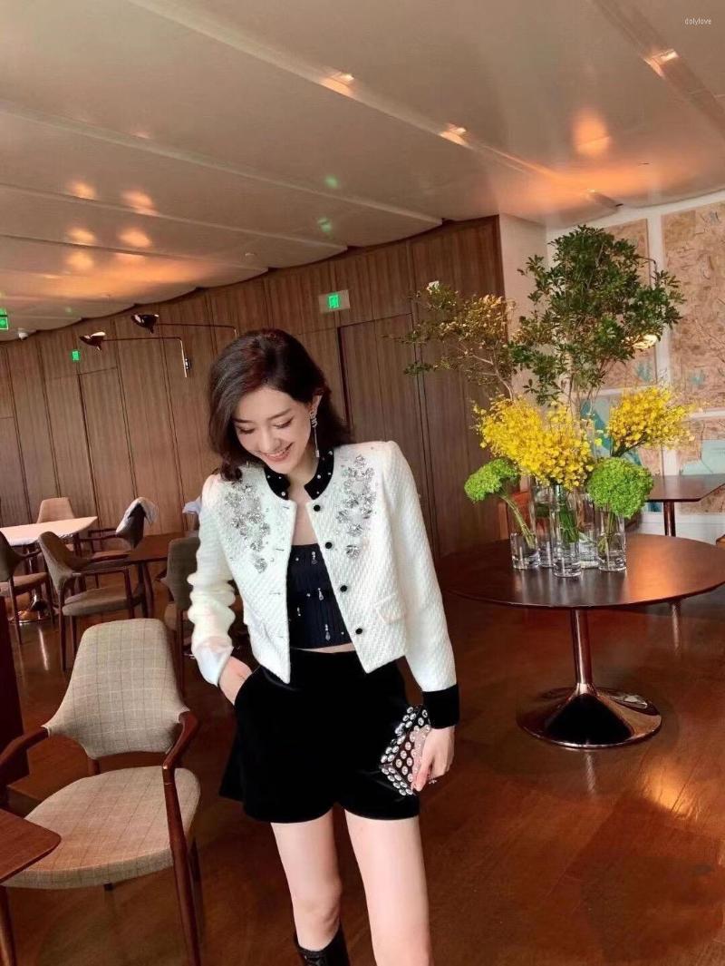 

Women' Jackets Sweet Girls 2023 Autumn Winter Tweed Coat Short Style Fashion Diamonds Jacket Single Breasted Wool Female Clothing, Black
