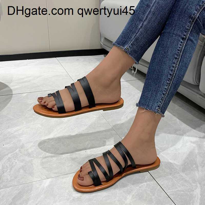 

qwertyui45 Slippers Slippers Comfort Leather Roman Slippers Retro Women's Gladiator Casual Shoes Soft Flat with Beach Slides Outside Travel Summer Shoe 021723H, Black
