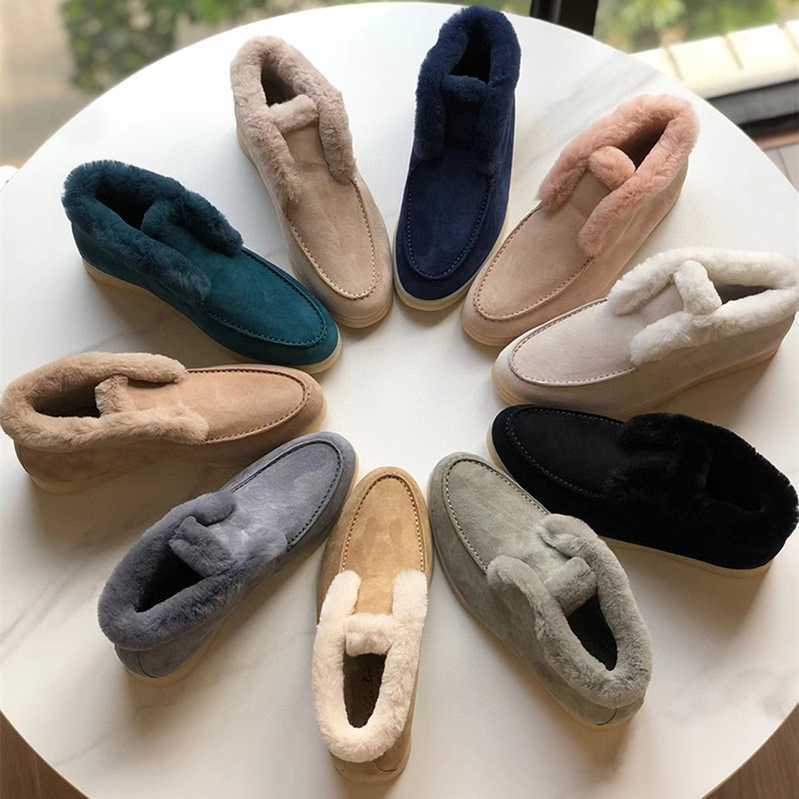 

Italy Original Designer Shoes Rolopiana LP snow boots female rabbit hair high band Lefu shoes leather fur sheep suede short warm, Black