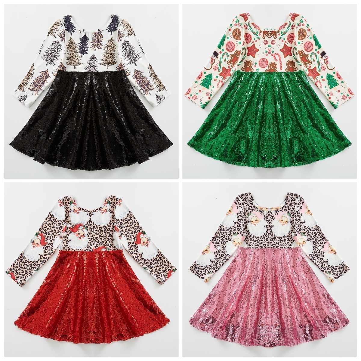 

Girls Dresses Exclusive Girlymax Christmas Baby Kids Clothing Milk Silk Print Ruffles Sequins Twirl Dress Knee Length Long Sleeve 230217, Y17-1-1 501122077