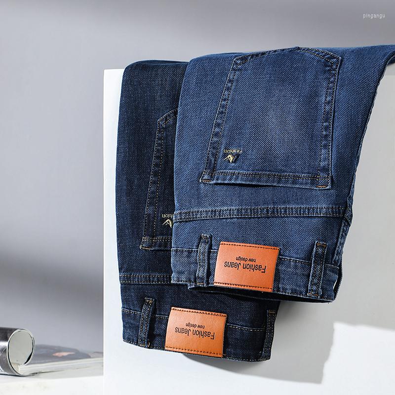 

Men's Jeans Men's Baggy Straight Spring Casual Youth Pants Fashion Classic Stretch Quality Male Brands Denim Trousers, Dark blue