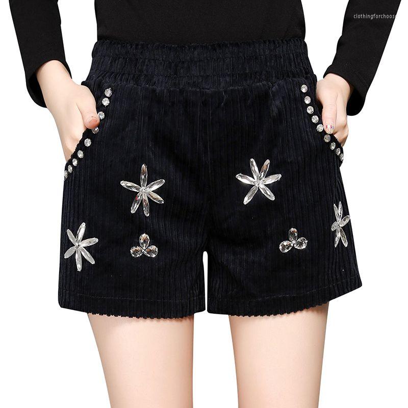 

Women's Shorts Casual Streetwear -2XL Plus Size Women Winter High Waist Corduroy Ladies Pockets Loose Wide Leg Short Femme R20, Black