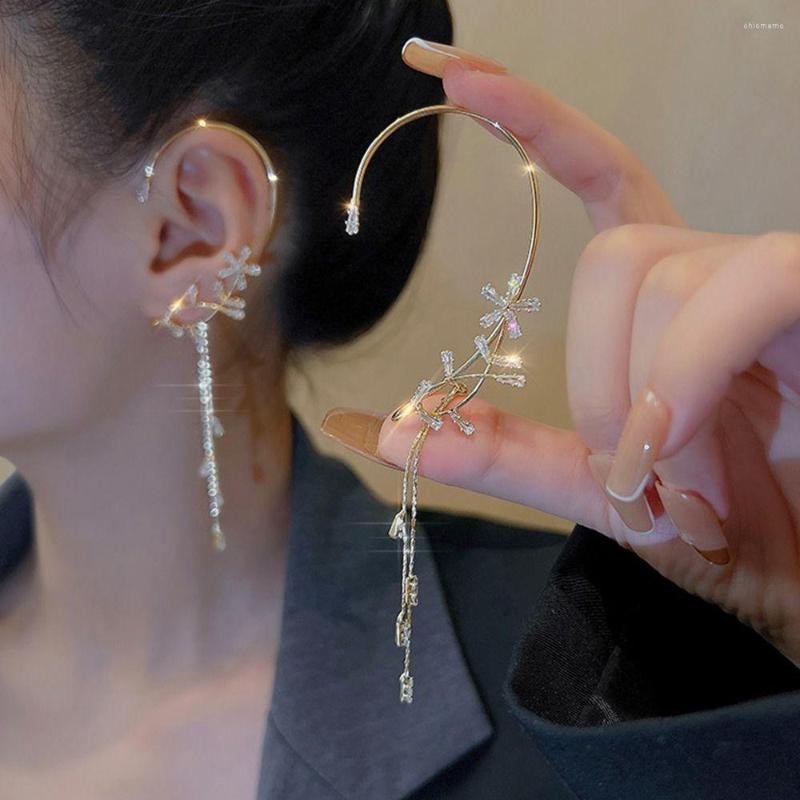 

Backs Earrings Fashion Sparkling Crystal Flower Ear Cuff Without Piercing For Women Irregular Tassel Clip Wedding Jewelry Gift