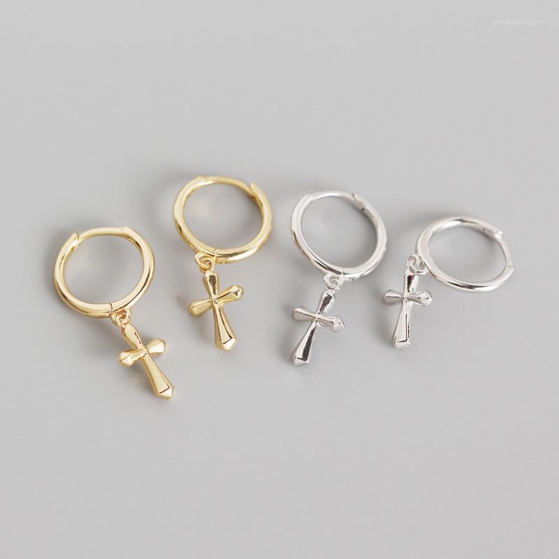 

Hoop Earrings YPAY Minimalist INS Cross Shape Pendant Circle For Women Real 925 Sterling Silver Earring Fine Jewelry YME850