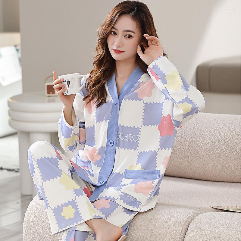 

Women's Sleepwear Est Women Pyjamas Home Clothes Big Yards -3XL Set Long Sleeve Pajamas For Cotton Pijamas, Dm5544