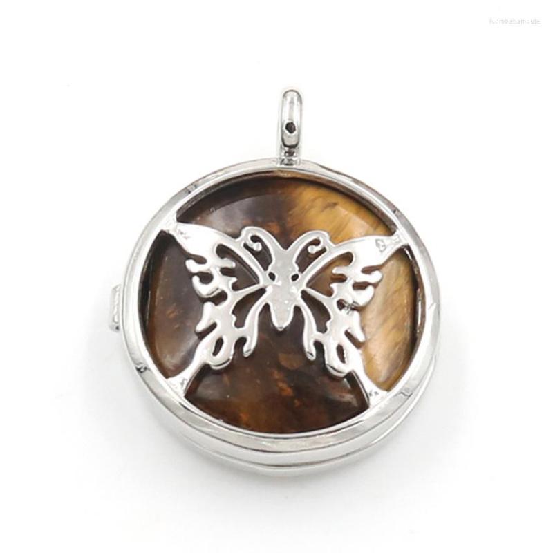 

Pendant Necklaces Rose Pink Quartz Silver Plated Butterfly Locket Can Open Blue Sand Stone Temperament Jewelry