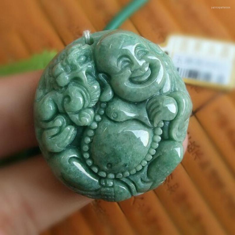

Pendant Necklaces Buddhist Natural Jadeite Maitreya Buddha Lucky Female Amulet Birthday Gift Health Jewelry Trendy Chinese Handcrafts