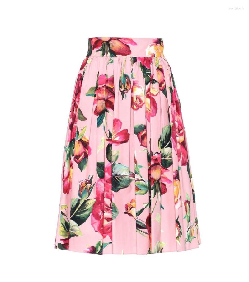

Skirts Customized 2023 Est Autumn Women's Casual Pink Rose Floral Printed Skirt Female Plus Size A-Line Midi Faldas Mujer, Only top