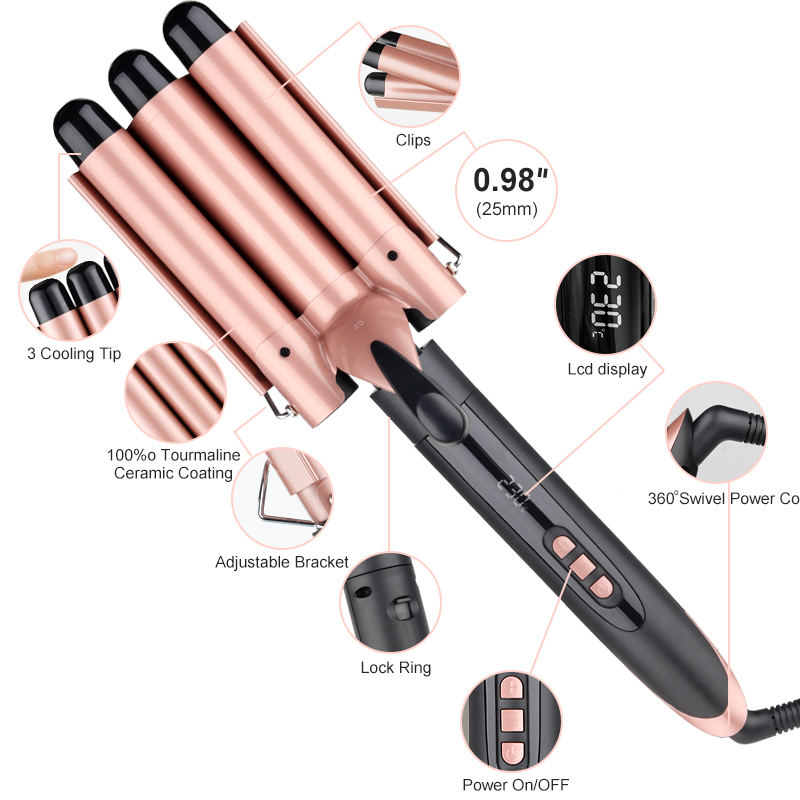 

5-IN-1 Curling Iron Professional Curling Wand Set Instant Heat Up Hair Curler with LCD Display 5 Interchangeable Ceramic Barrels and 2 Temp Set Protective Glove Clips