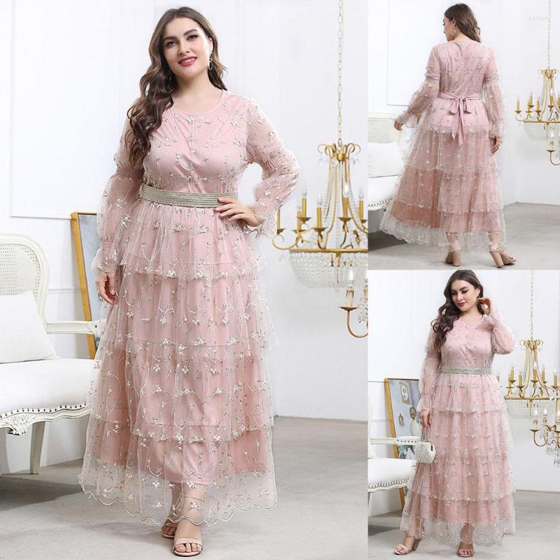 

Ethnic Clothing Plus Size Floral Embroidery Long Sleeve Women Maxi Dress Elegant Party Wedding Gown 2023 Spring A-Line Dresses O-Neck
