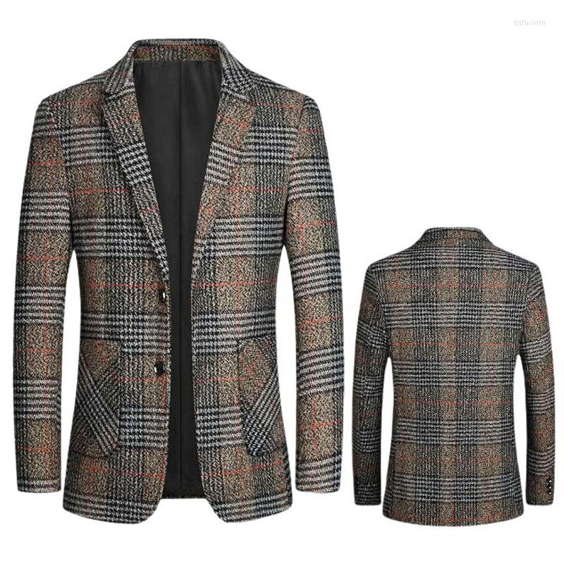 

Men's Suits Men Blazers Men's Suit Jacket High Quality Fashion Plaid Blazer Print Slim Fit Warm Coat Male, Beige