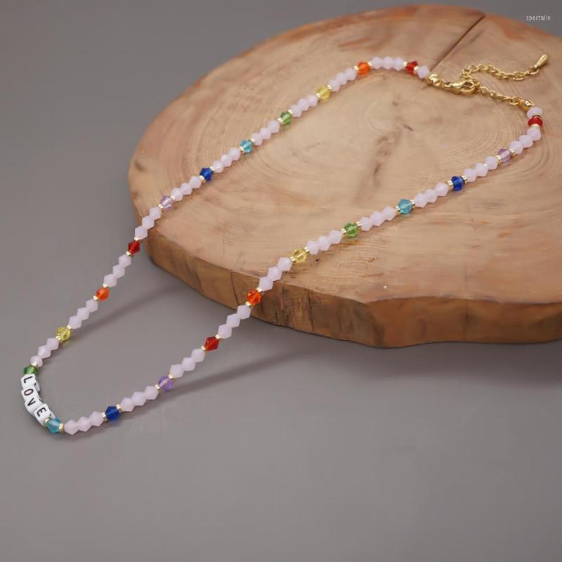 

Choker Go2Boho Crystal Beaded LOVE Letter Necklace Colorful Geometry Beads Necklaces For Women Fashion Jewelry