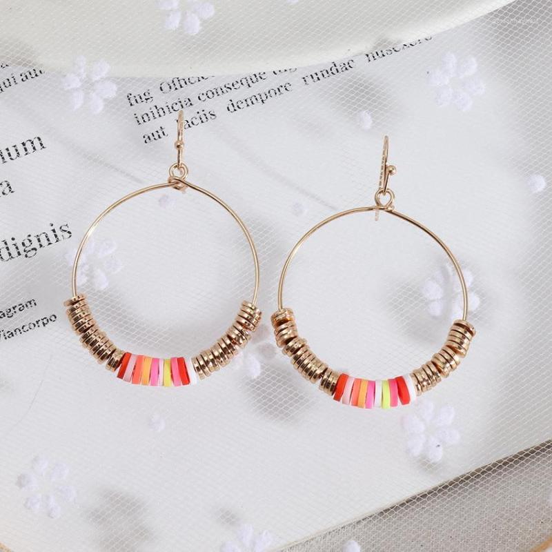 

Dangle Earrings Copper Circle Round Women's Fashion Colorful Polymer Clay Cluster Mixed Metal Disc Jewelry Wholesale