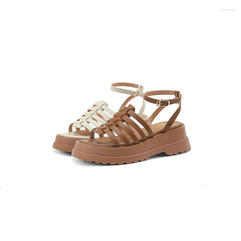 

Dress Shoes Curve Gladiator Sandals Women Open Toe Ankle Metal Buckle Strap Genuine Leather High Heels Summer Female Plus Size 42, Auburn