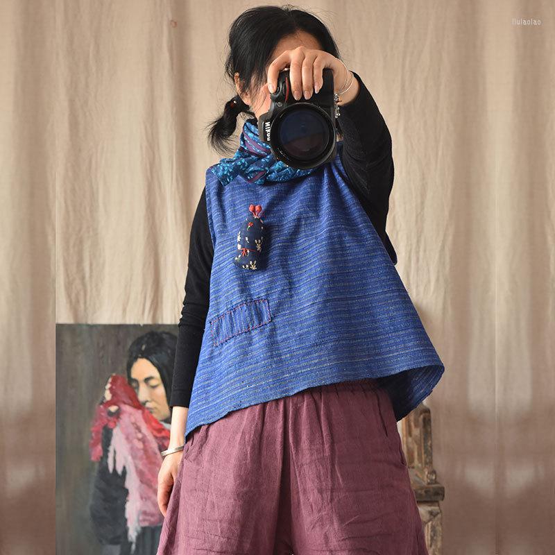 

Women's Vests Women Spring Autumn Striped Waistcoat Female VIntage Loose Ladies Vest, Blue