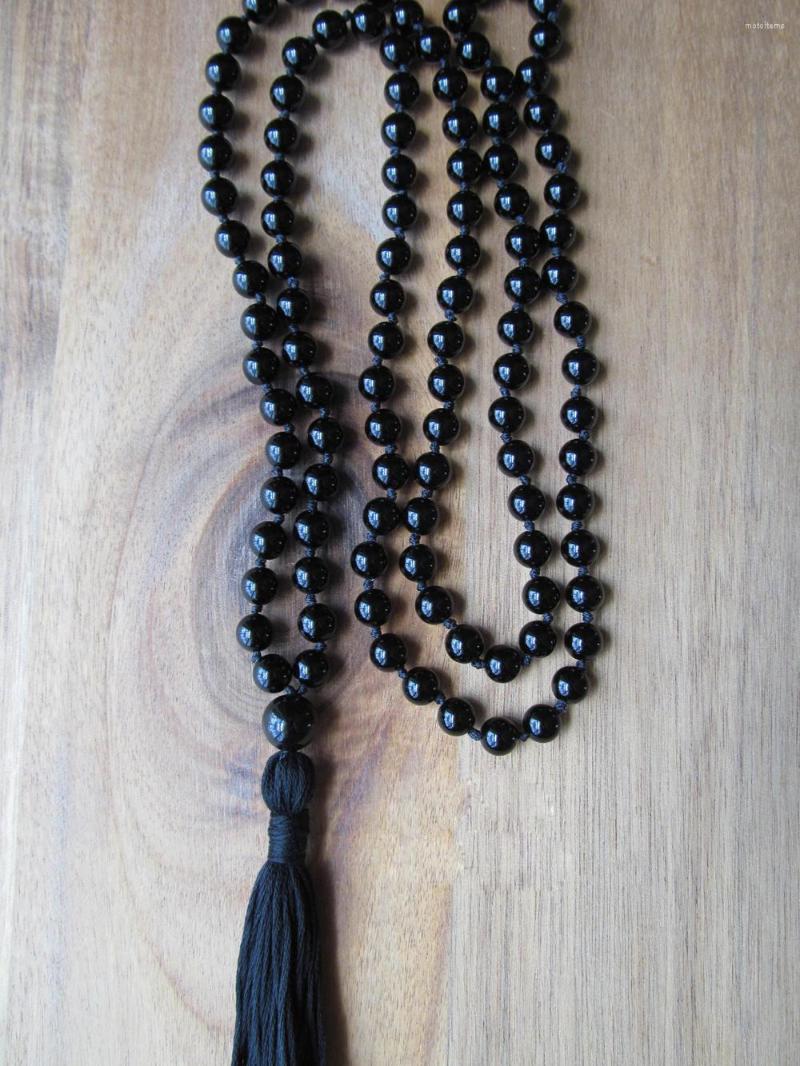 

Pendant Necklaces 108 Bead Mala Necklace Men's Black Onyx Tassel Yoga Jewelry Prayer Beads