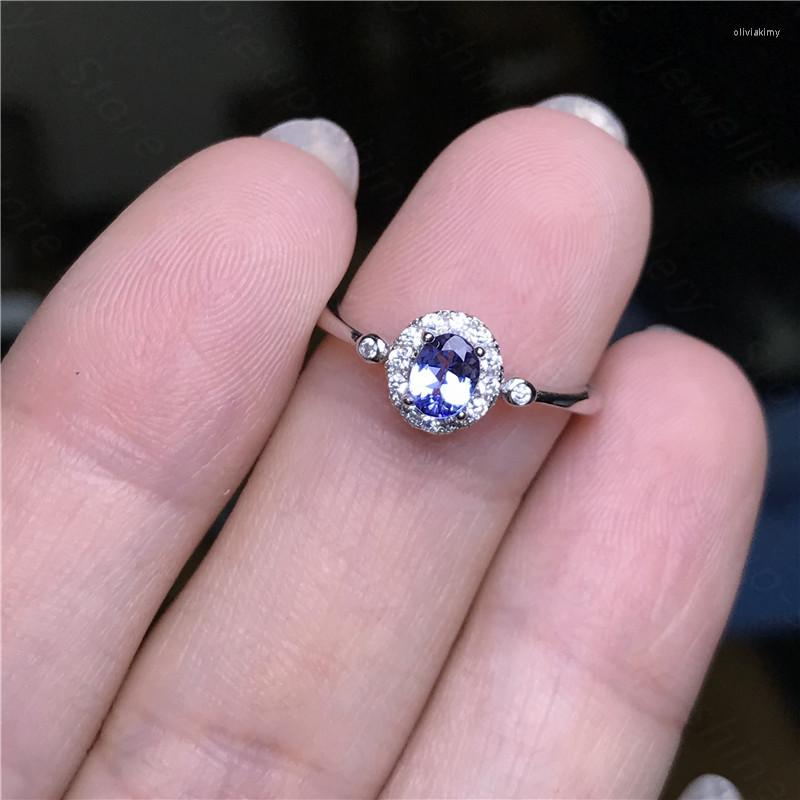 

Cluster Rings Natural Tanzanite 925 Silver Women's Ring Simple And Generous A Gift For Girls
