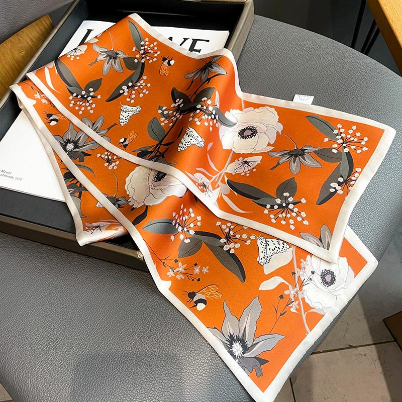 

Scarves 2023 Fashion Floral Print Silk Scarf Women Thin Neck Long Bag Narrow Office Lady Female Skinny Hairbands